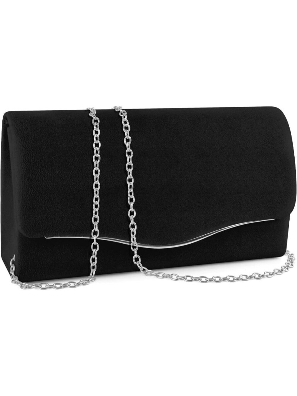 Women's Black Velvet Pleated Flap Gold Accent Envelope Chain Evening Bag Clutch